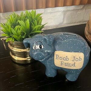 Cream and Blue Hippo Coin Bank for Office Decor